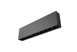 black surface mount rectangular square segmented linear light with black inner trim