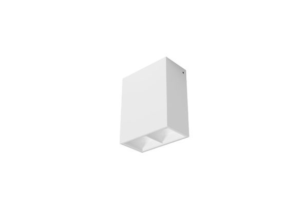 white surface mount rectangular linear light with square segments and white inner trim
