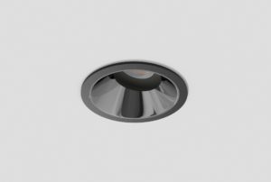 black adjustable anti-glare downlight with anthracite inner trim installed in ceiling