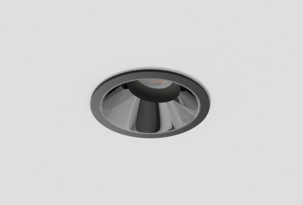 black adjustable anti-glare downlight with anthracite inner trim installed in ceiling