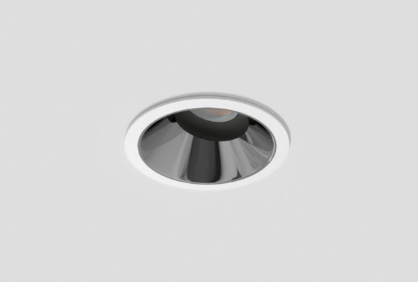 white adjustable anti-glare downlight with anthracite inner trim installed in ceiling