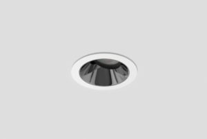 white recessed adjustable anti-glare downlight with anthracite inner trim installed in ceiling