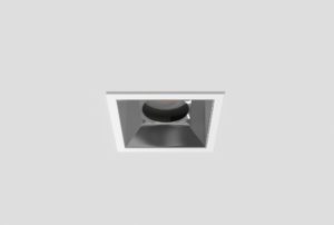 white square fitting adjustable anti-glare downlight with anthracite inner trim installed in ceiling