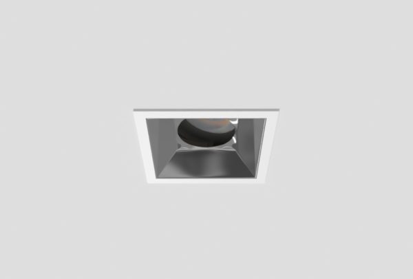 white square adjustable anti-glare downlight with anthracite inner trim installed in ceiling
