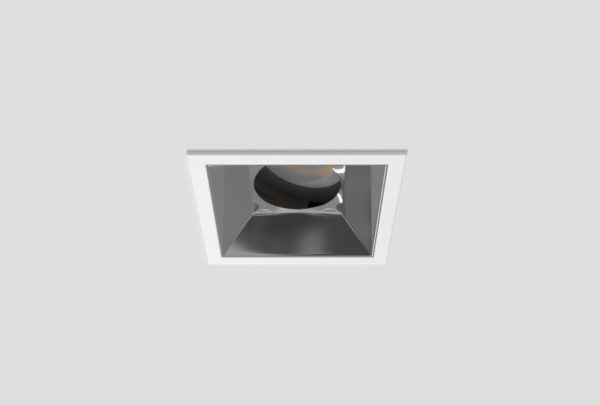 white square fitting adjustable anti-glare downlight with anthracite inner trim installed in ceiling