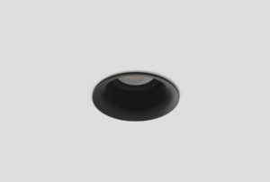 black recessed round downlight installed in ceiling