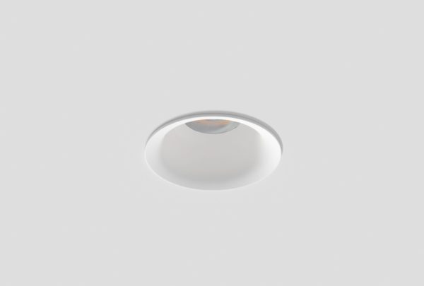white recessed round downlight installed in ceiling