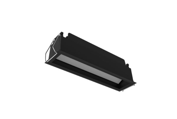 black recessed linear wall washewr with black inner trim