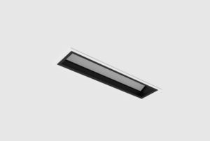 white recessed linear wall washer with black inner trim installed in plaster
