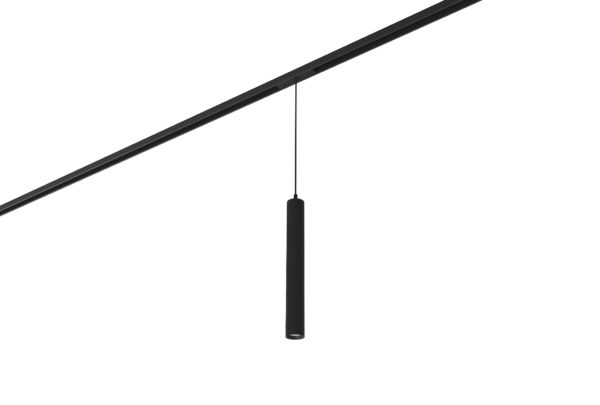 black track mounted pendant light with black inner trim