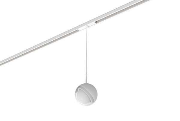 white track mounted spherical pendant light
