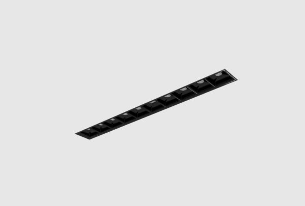 black finish receseed segmented rectangular spotlights with black inner trim installed in ceiling