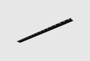 black finish recessed segmented rectangular downlight with black inner trim installed in ceiling