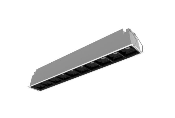 white finish recessed segmented rectangular spotlights with black inner trim