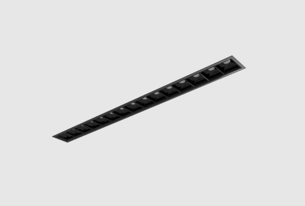 recessed aluminium rectangular linear light segmented by square segments installed in ceiling