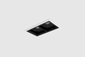 white finish recessed segmented rectangular linear spotlights with black inner trim installed in ceiling