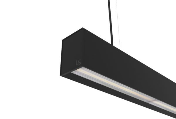 black suspended linear light with 60 degree beam angle