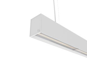 white suspended linear light with up and down lighting and 60 degree beam angle