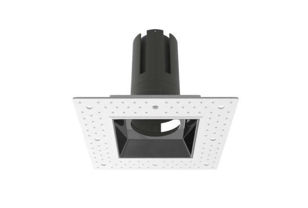 Plaster recessed trimless white 85mm anti-glare fixed angle down light with anthracite inner finish.