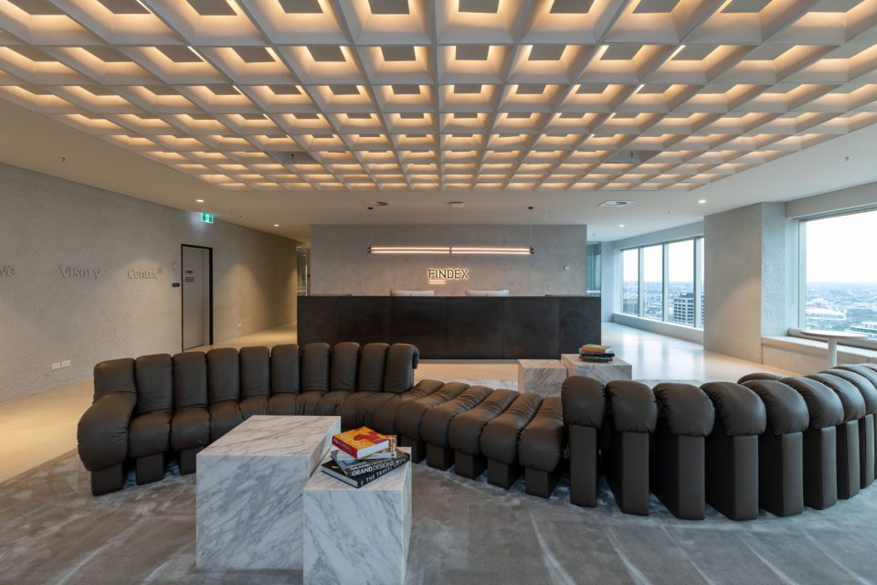 Corporate reception with recessed ceiling lights