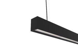 black finish aluminium suspended linear light with 60 degree beam angle