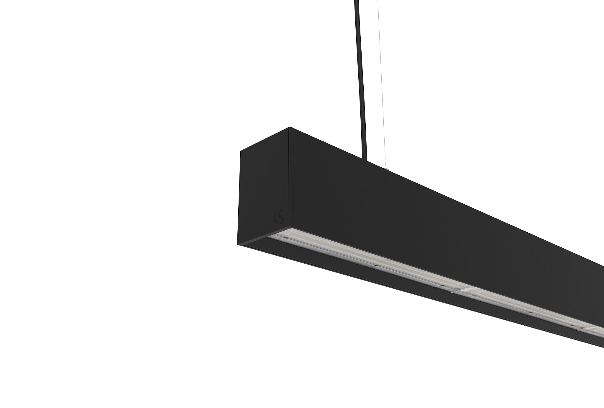 black finish aluminium suspended linear light with split beam