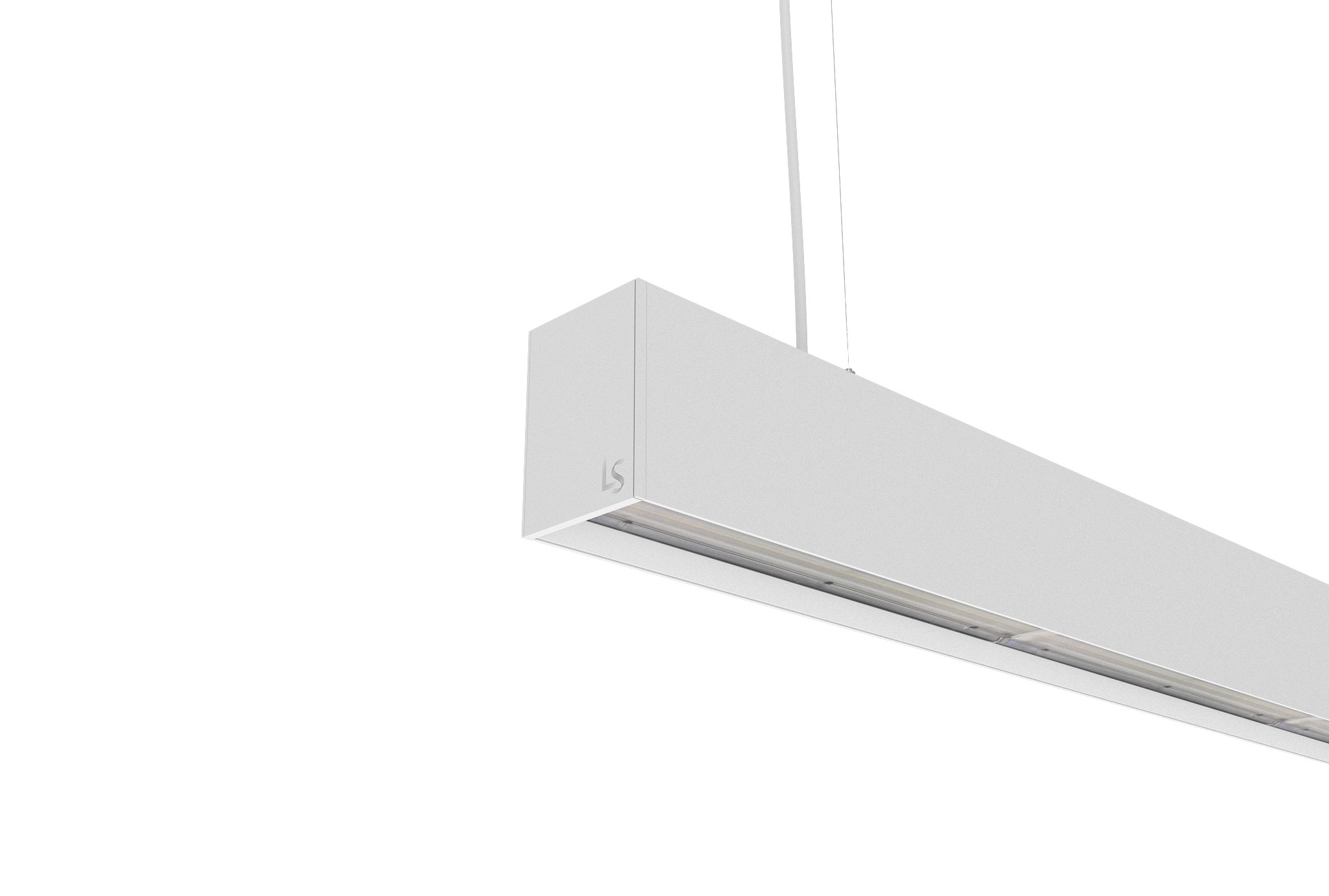 white finish aluminium suspended linear light with split beam