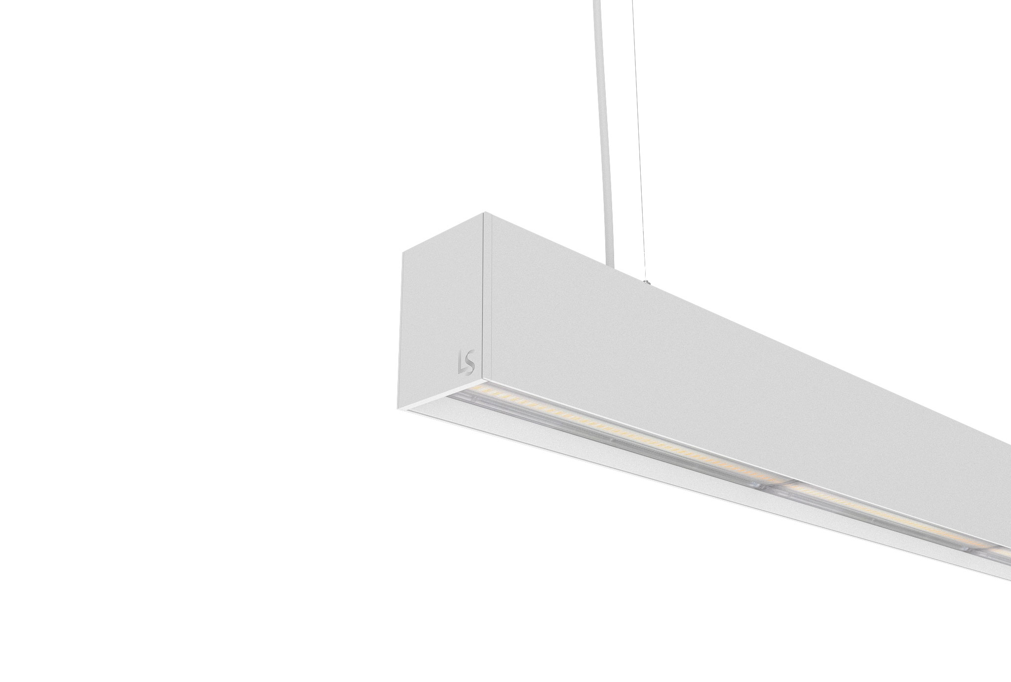 white finish aluminium suspended linear light with up and down lighting with 60 degree beam angle